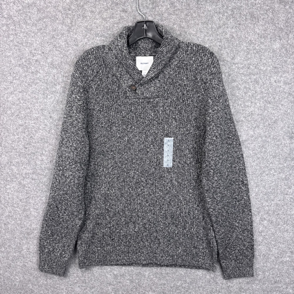 Old Navy Men Large Grey Marled Shawl Collar Pullover Cotton Blend Sweater NWT